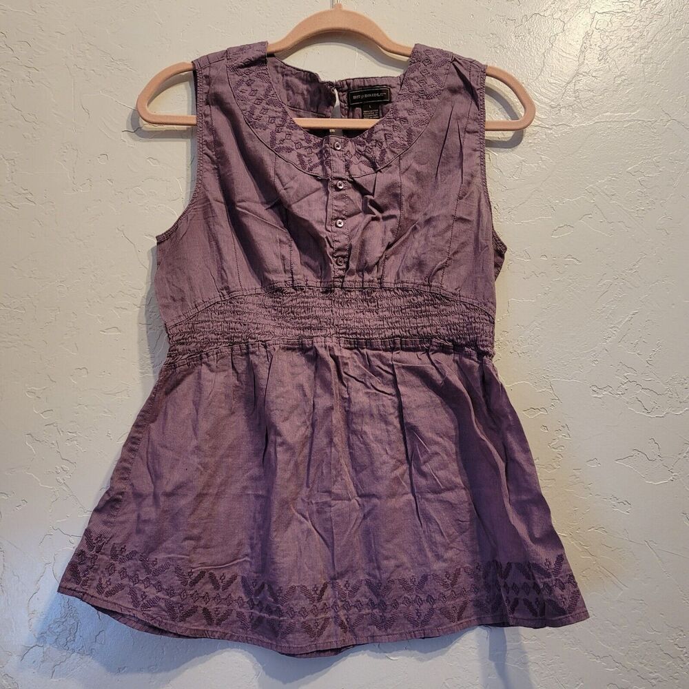 Bit & Bridle Womens Sz L Sleeveless Embroidered Blouse Purple Lightweight